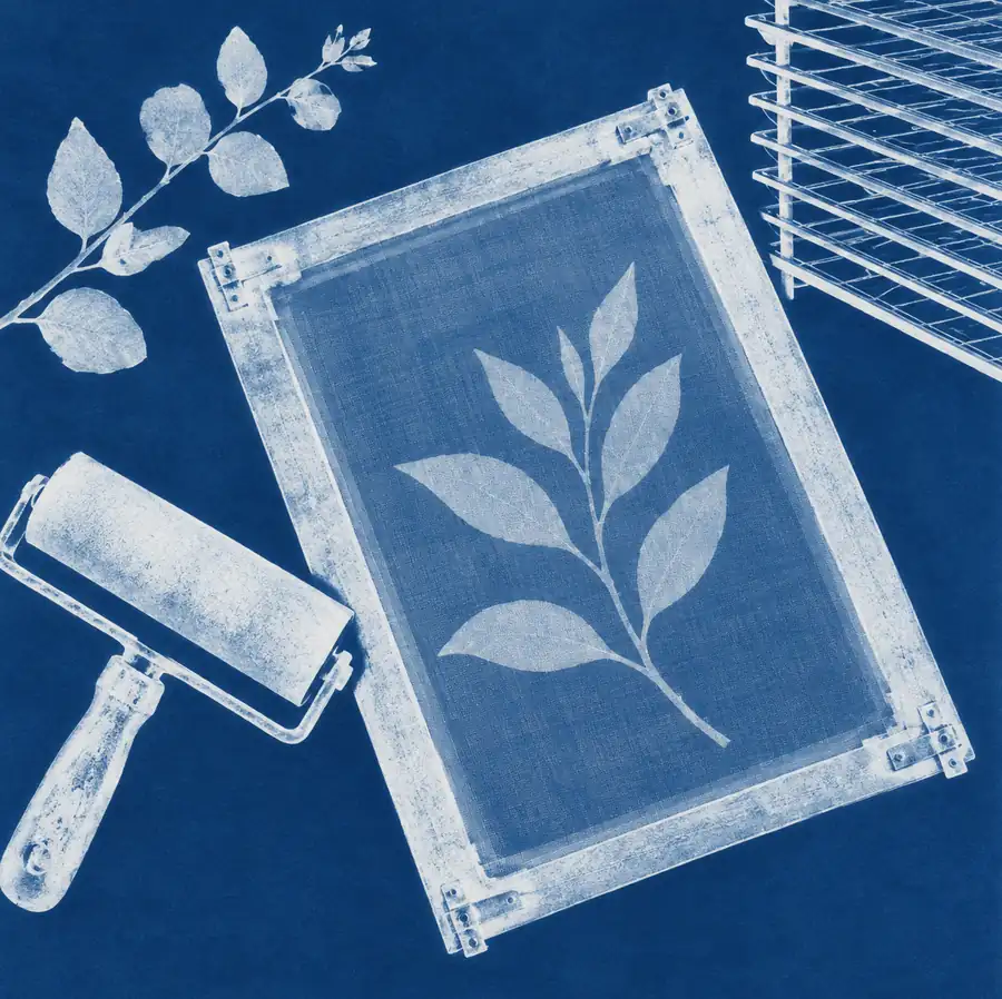 Illustration of print businesses equipment and workspace