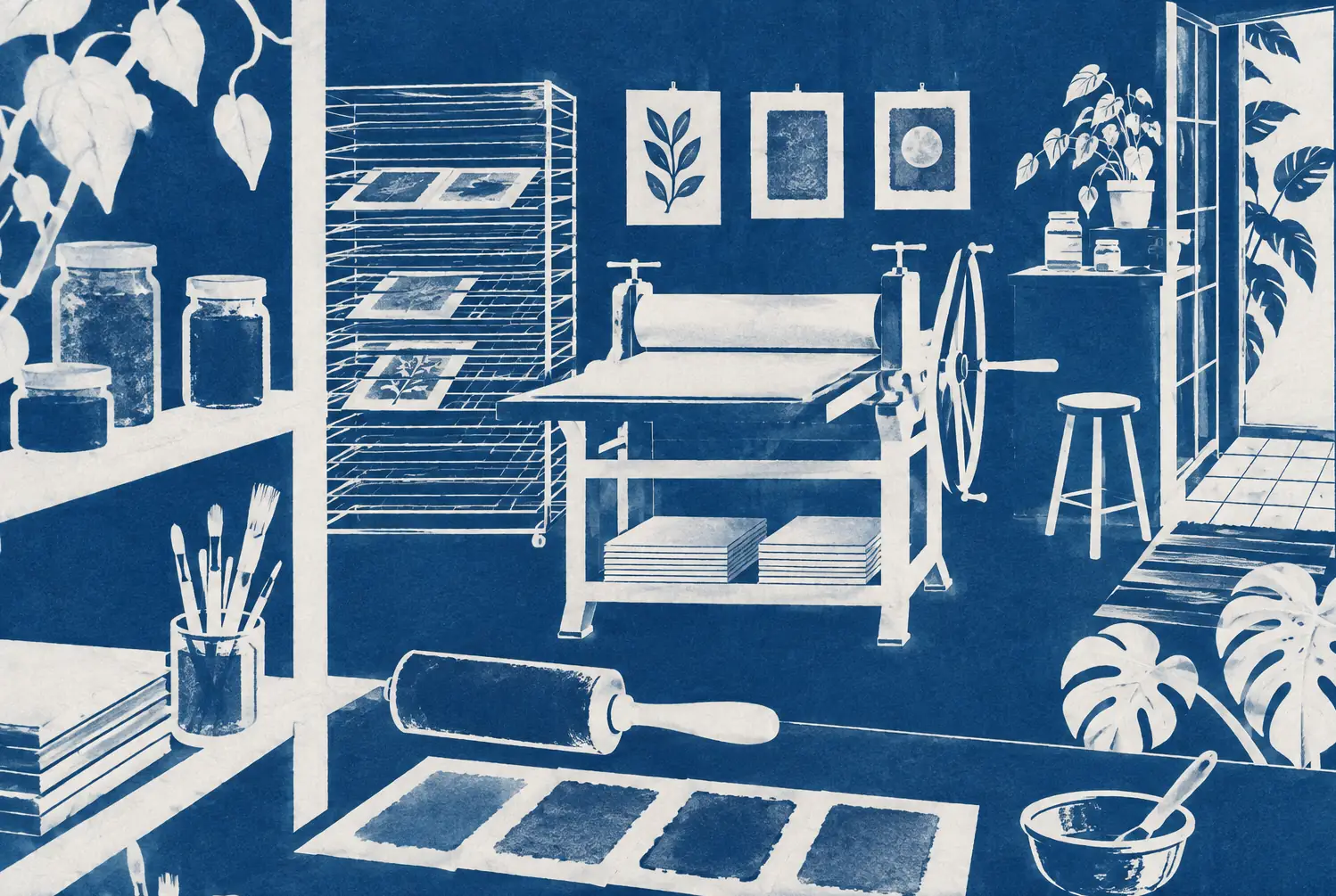Illustration of print businesses and their working space