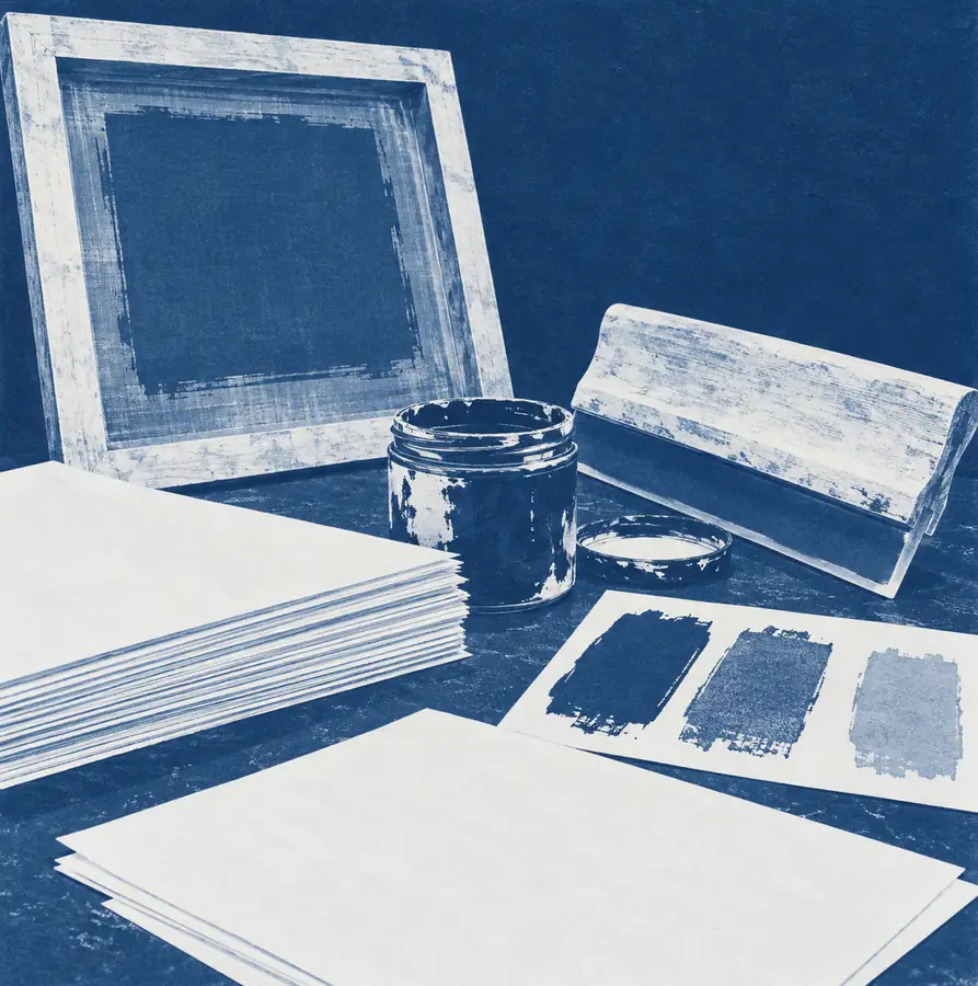 Illustration of print businesses equipment and workspace